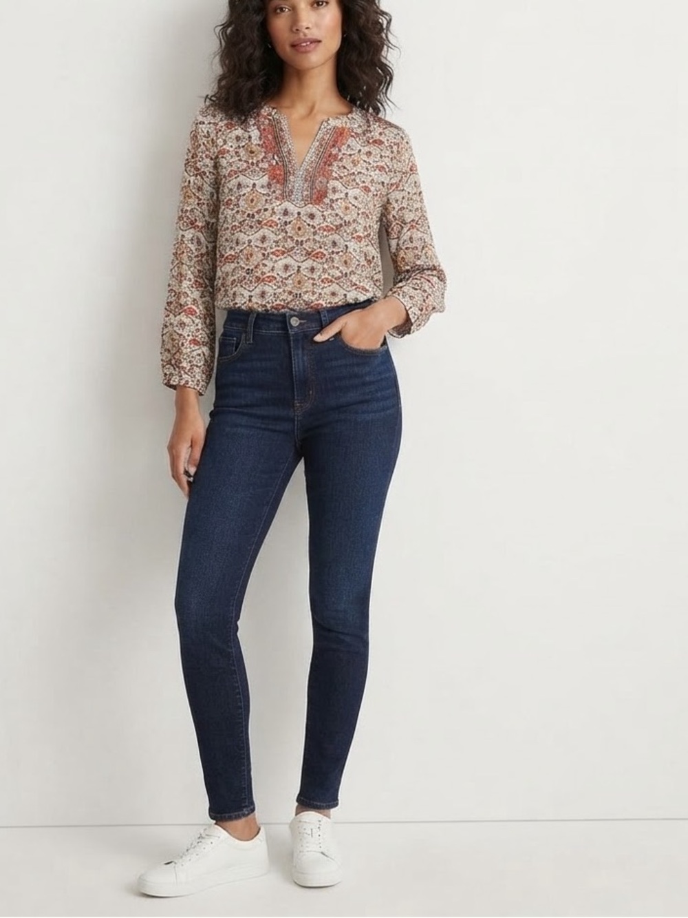 Artisan Ny Cream Tunic with Rust Floral Border